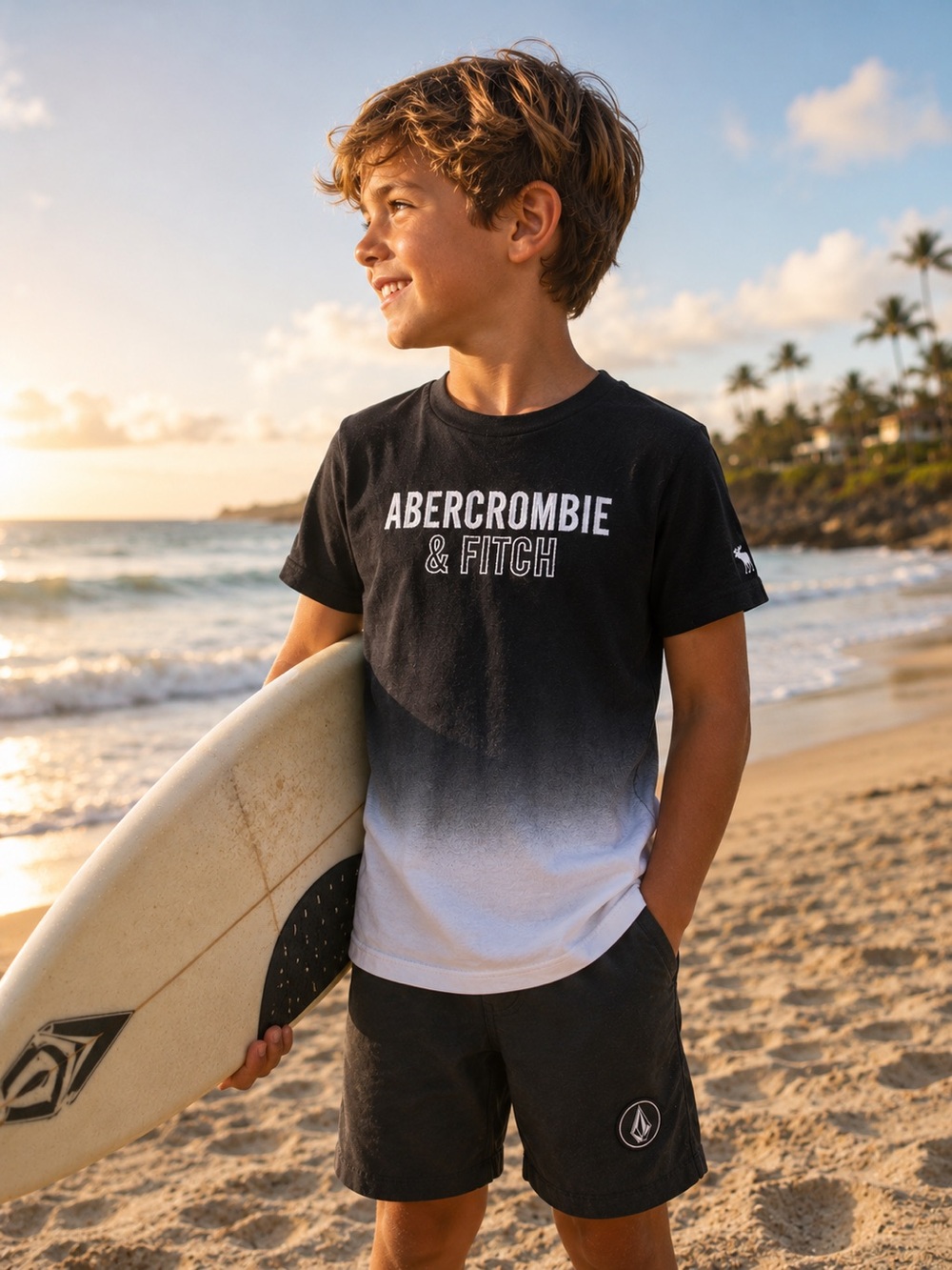 Abercrombie & Fitch Boys Ombre Logo Tee - Black to White